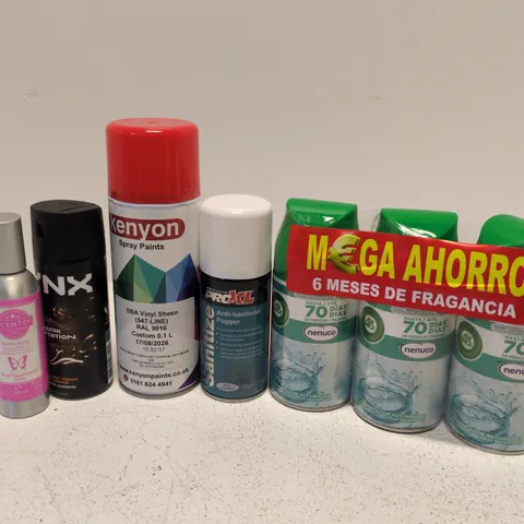 APPROXIMATELY 15 ASSORTED AEROSOLS TO INCLUDE KENYON SPRAY PAINT, LYNX DARK TEMPTATION, ANTI BACTERIAL FOGGER, ETC - COLLECTION ONLY