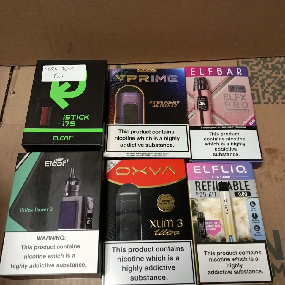 APPROXIMATELY 15 ASSORTED E-CIGARETTE PRODUCTS TO INCLUDE - ELFBAR, OXVA, ELEAF ETC 