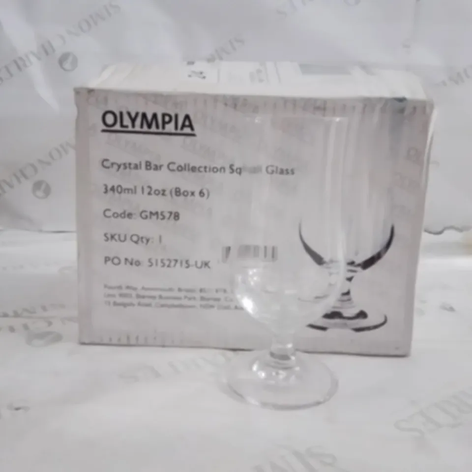 BOXED OLYMPIA CRYSTAL COCKTAIL GLASSES APPROXIMATELY 6