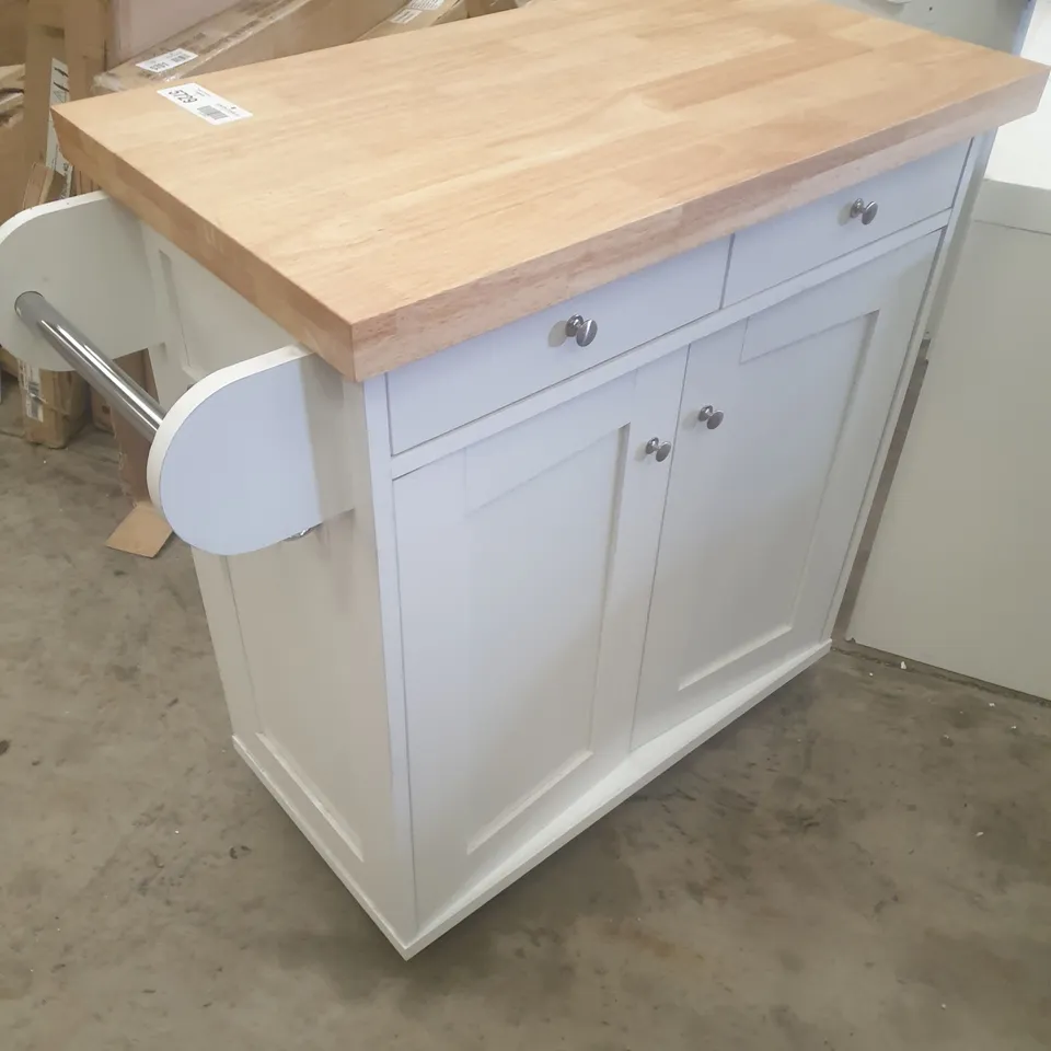 WHITE/OAK WHEELED TABLE SERVICE CUPBOARD