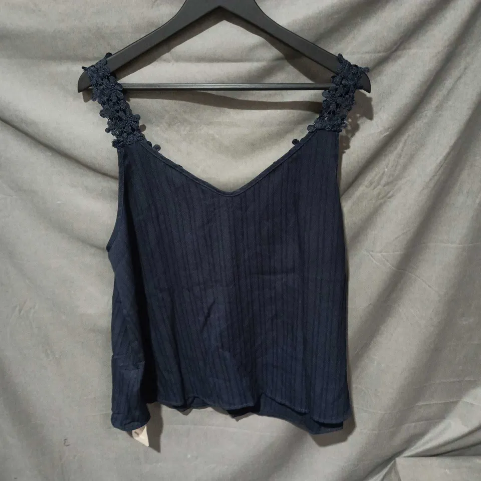 EMERY ROSE NAVY LACE-TRIM TANK TOP – UK SIZE 1 XL