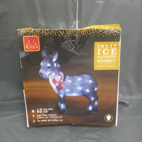 BOXED THREE KINGS INLIT ICE NATIVITY DONKEY