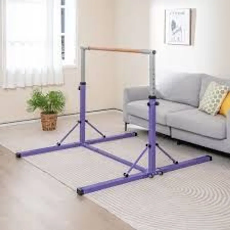 BOXED COSTWAY PURPLE KIDS HEIGHT ADJUSTABLE FOLDABLE GYMNASTICS BAR