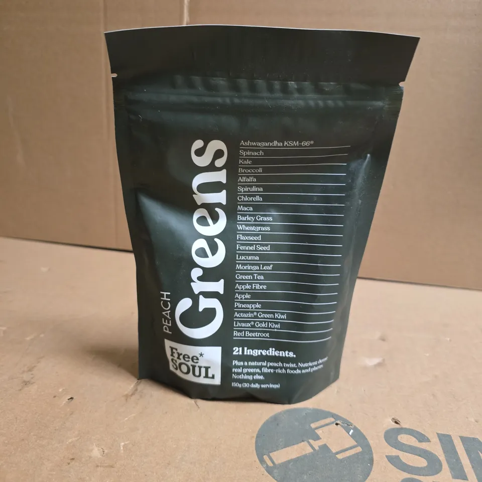 FREE SOUL GREENS PEACH – HEALTH & WELLNESS POWDER, 150G, 21 INGREDIENTS