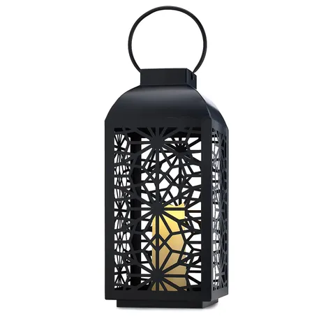GARDEN STORIES 50CM LARGE METAL OUTDOOR LANTERN WITH LED CANDLE