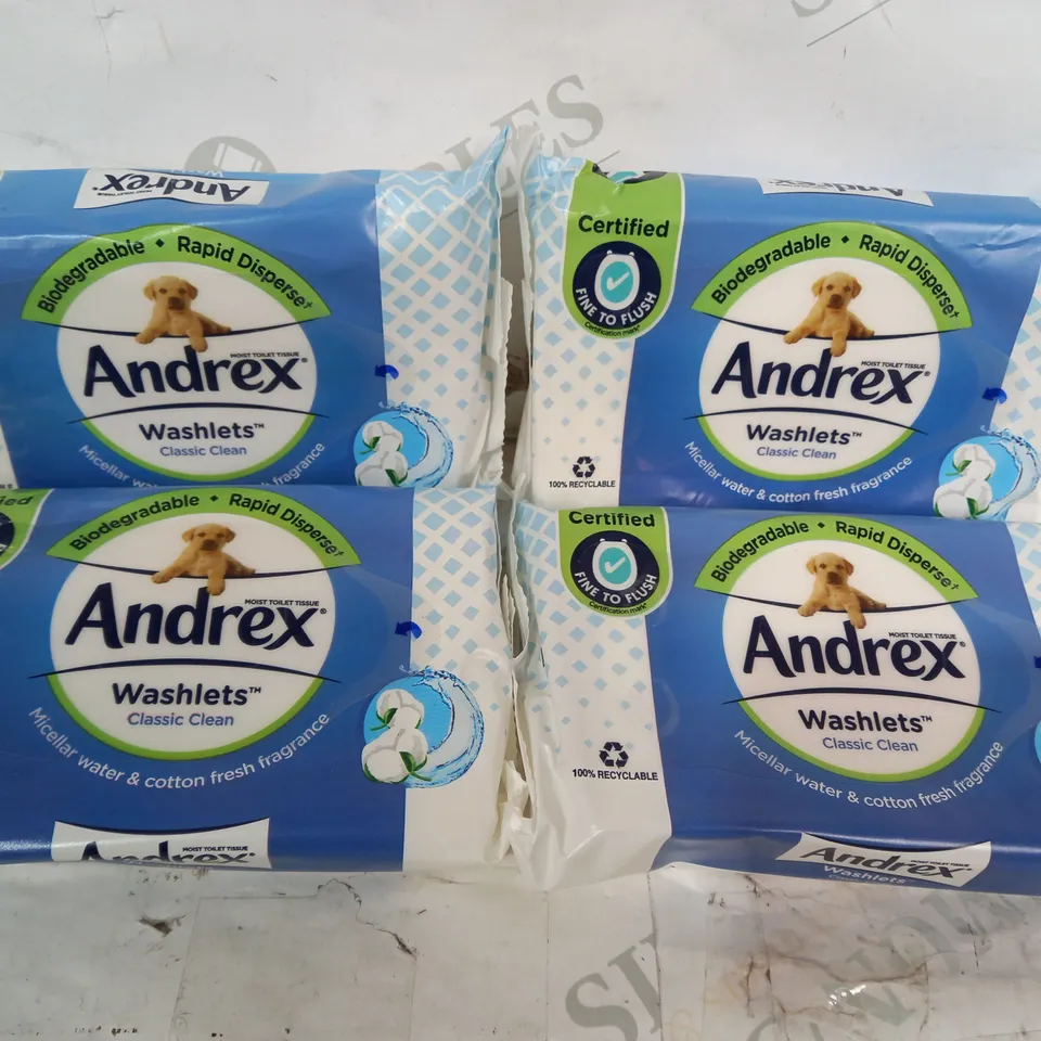 BOX OF APPROXIMATELY 12 SINGLE PACKS OF ANDREX WASHLETS CLASSIC CLEAN BIODEGRADABLE WIPES
