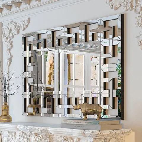 BOXED GLAUSEN RECTANGLE WALL MOUNTED ACCENT MIRROR IN SILVER