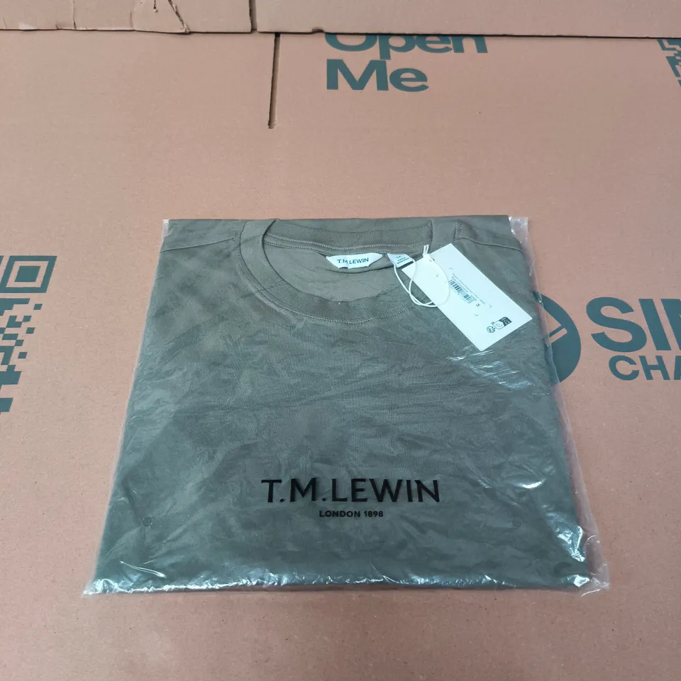 TM LEWIN ORGANIC COTTON CREWNECK T-SHIRT – KHAKI, UK M