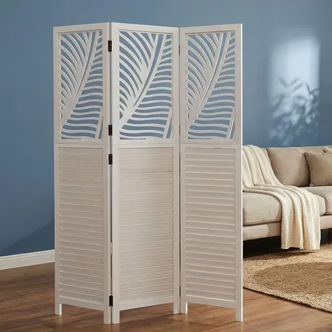 BOXED HOMESTYLE4U CARVED WOOD SCREEN - WHITE WASH