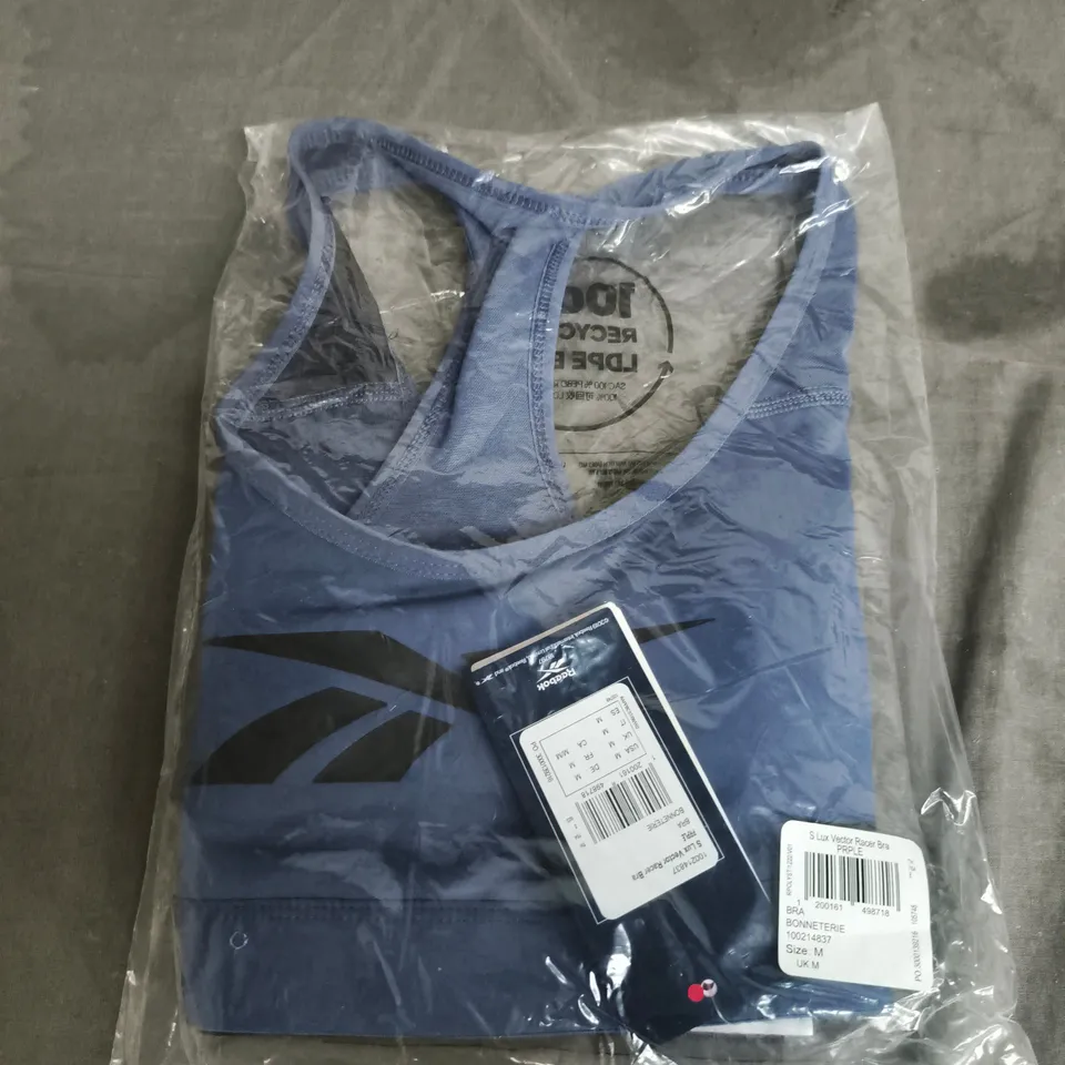 REEBOK VECTOR RACER BRA – BLUE, UK M (WOMEN'S SPORTS BRA)