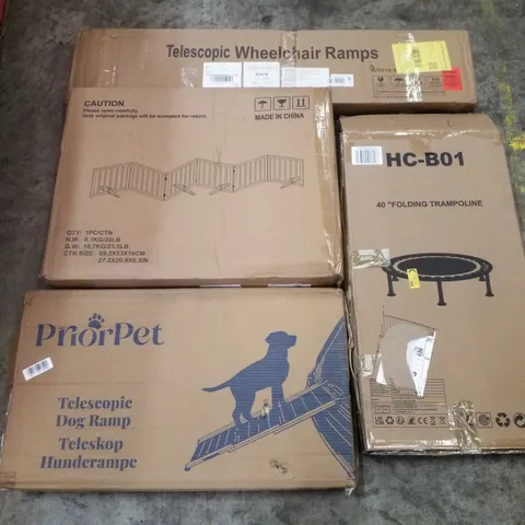 PALLET CONTAINING ASSORTED PRODUCTS INCLUDING WHEELCHAIR RAMPS, 40" FOLDING TRAMPOLINE, TELESCOPIC DOG RAMP & DOG GATE