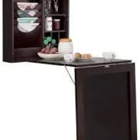 BOXED COSTWAY 10 SHELF WALL MOUNTED DROP LEAF FOLDABLE DESK BROWN