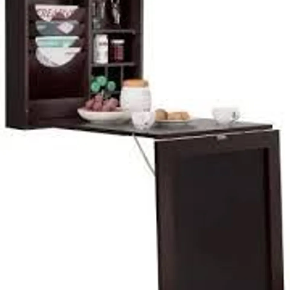 BOXED COSTWAY 10 SHELF WALL MOUNTED DROP LEAF FOLDABLE DESK BROWN