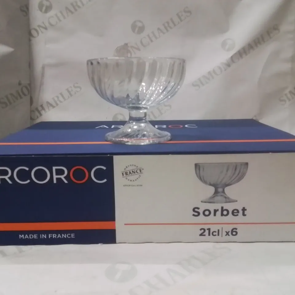 BOXED ARCOROC SORBET GLASSES APPROXIMATELY 6