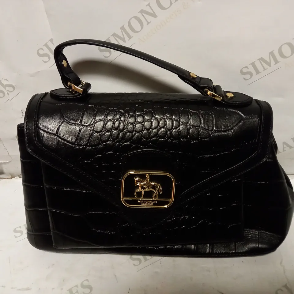 PAUL COSTELLOE BRIDLE DRESSAGE CROC LEATHER MULTIWAY SATCHEL BAG - BLACK