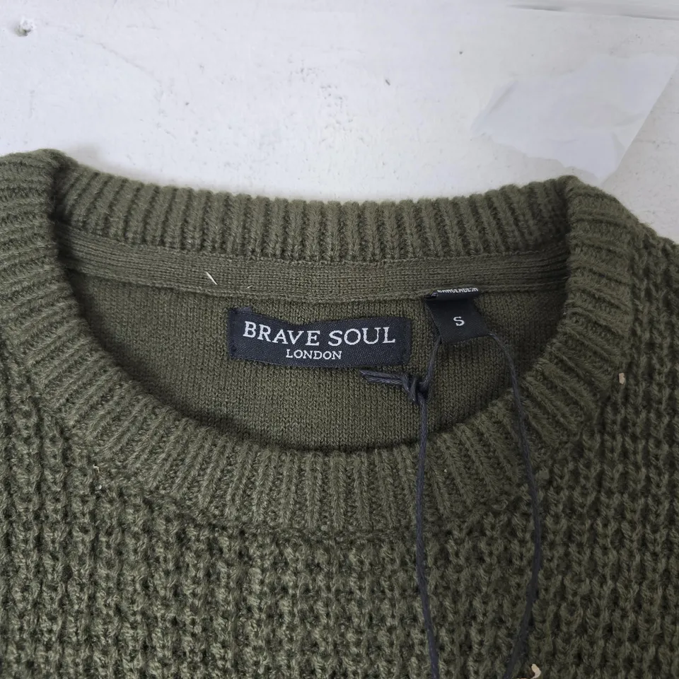 BRAVE SOUL KNIT SWEATER IN KHAKI - SMALL