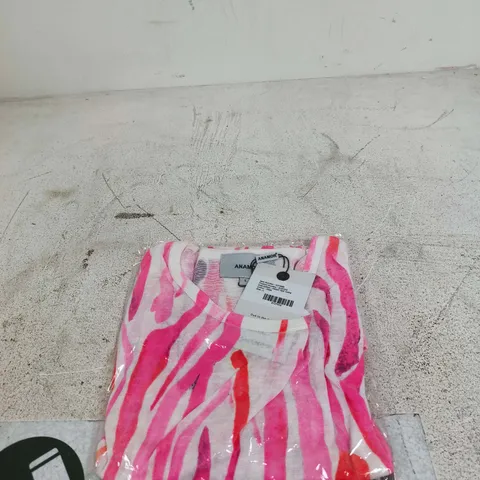 ANAMOR PRINT TEE TOPS PINK LARGE TAGGED