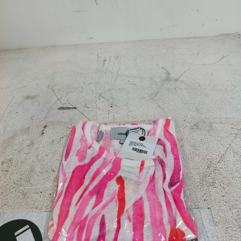 ANAMOR PRINT TEE TOPS PINK LARGE TAGGED