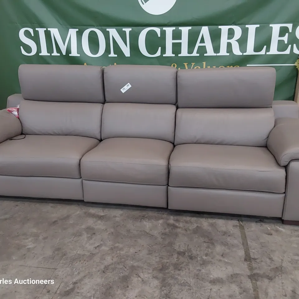 QUALITY ITALIAN DESIGNER RICCARDO POWER RECLINING TWO SEATER SOFA WITH ADJUSTABLE HEADRESTS GREY LEATHER