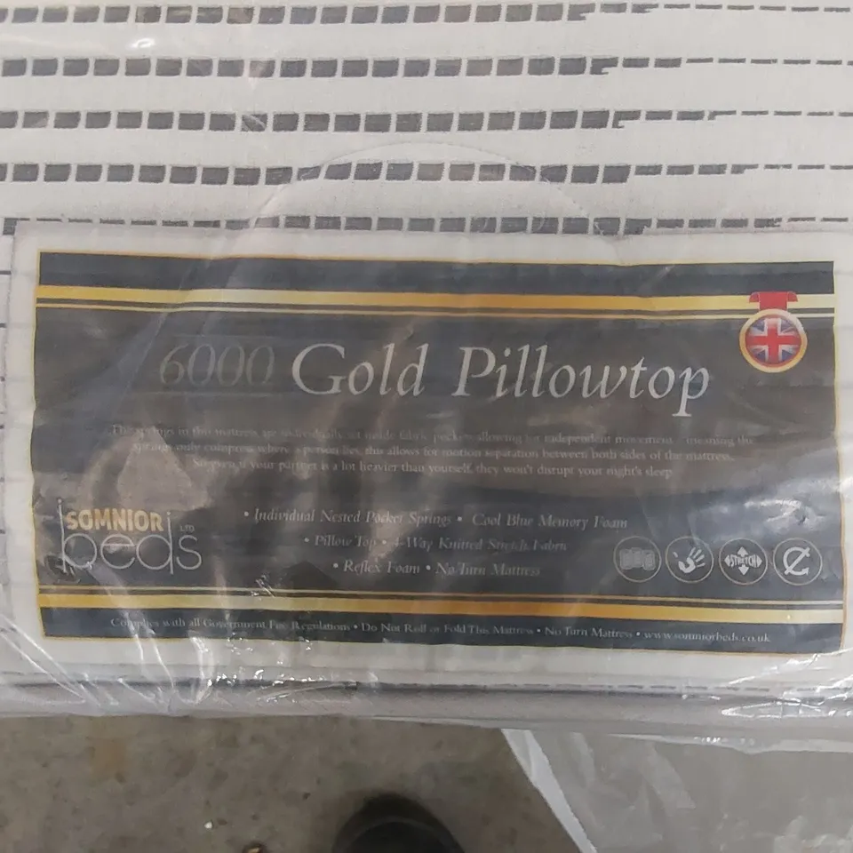 BAGGED SOMNIOR BEDS 120CM SMALL DOUBLE SIZED 6000 GOLD PILLOWTOP POCKET SPRUNG AND MEMORY FOAM MATTRESS