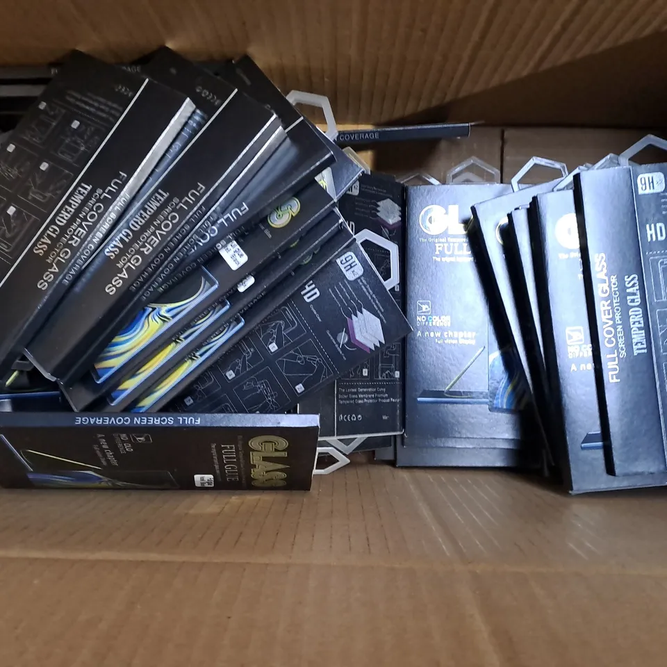 BOX OF APPROX. 30 TEMPERED GLASS SCREEN PROTECTOR FOR DIFFERENT PHONES TO INCLUDE - NOTE9 , NOTE 8 