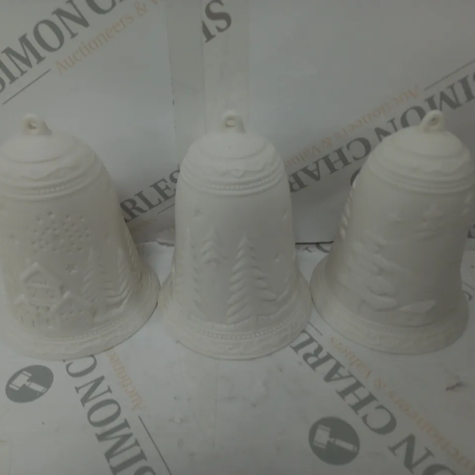 HOME REFLECTIONS SET OF 3 LIGHT UP PORCELAIN BELLS WOODLAND SCENE