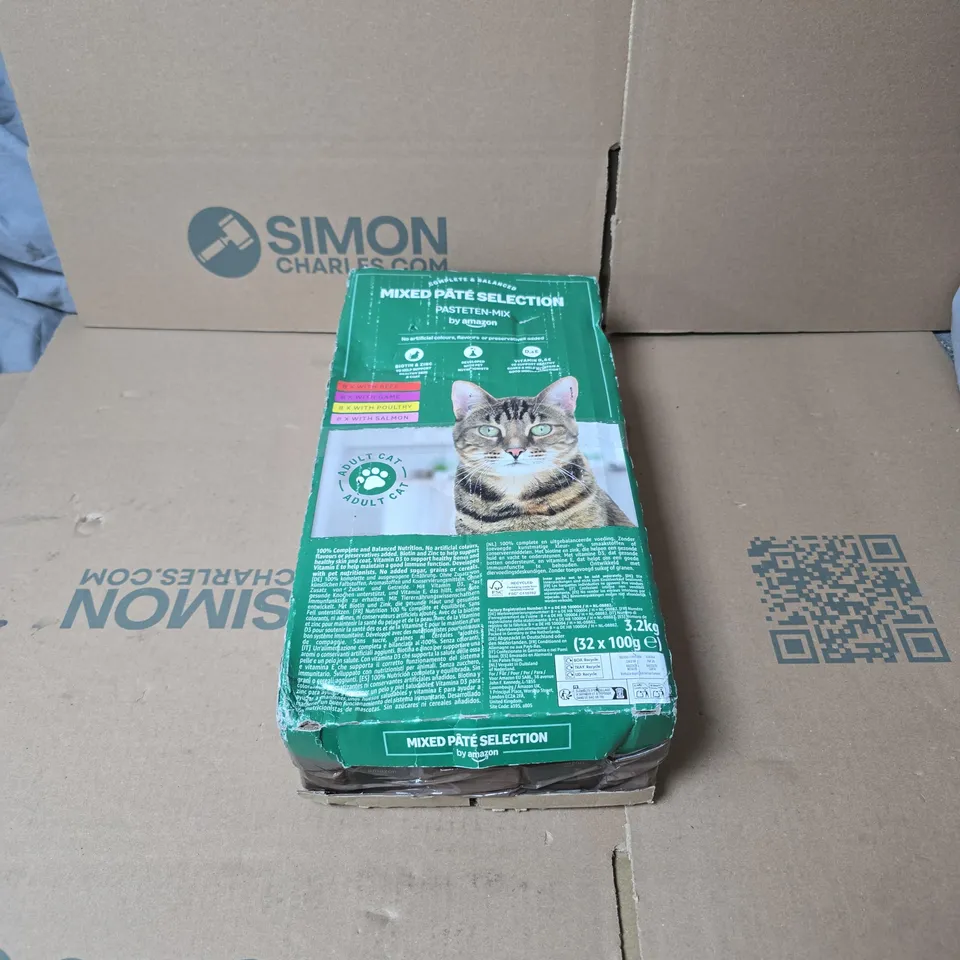 APPROXIMATELY 30 X MIXED PATE SELECTION CAT FOOD 100G BY AMAZON (BEEF/GAME/POULTRY/SALMON)