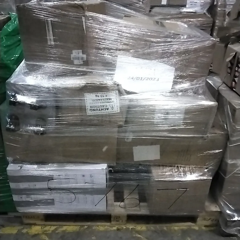 PALLET OF ASSORTED ITEMS INCLUDING HYBRID MATTRESS, BAGGED CANOPY, SENHENG CANOPY, CABINET TROLLEY, ELECTRIC FIREPLACE