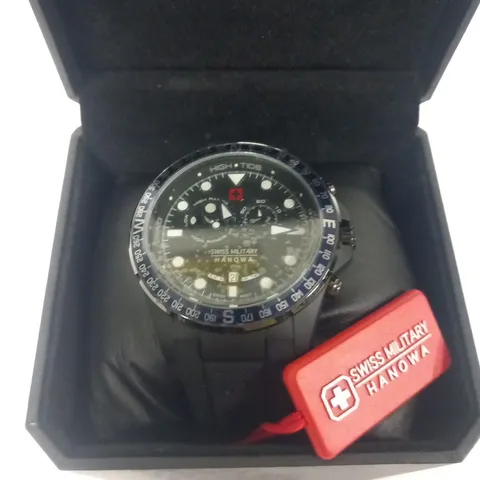 BOXED HANOWA SWISS MILITARY MEN'S CHRONO BLACK WRIST WATCH 6-4252
