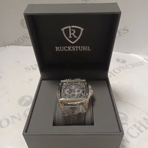 MENβS RUCKSTUHL R300 CHRONOGRAPH WATCH β BLACK MULTI FUNCTION DIAL β 3ATM WATER RESISTANT β BLACK GENUINE LEATHER STRAP