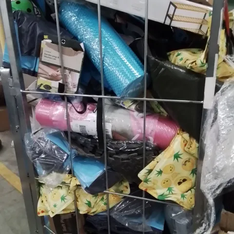 CAGE OF ASSORTED HOUSEHOLD GOODS AND PRODUCTS TO INCLUDE;YOGA MATS,BIKE HELMET,SHOERACK