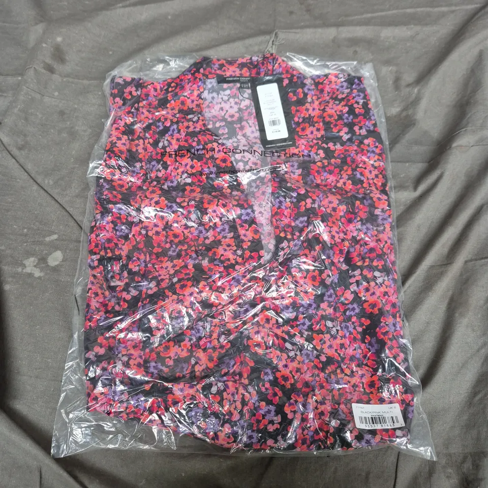 FRENCH CONNECTION JENNIFER MIDI DRESS – BLACK/PINK MULTI (UK 8)