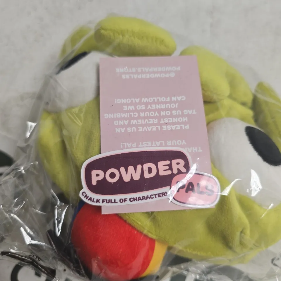 POWDER PALS BING BONG PLUSH CLIMBING CHALK BAG – GREEN CHARACTER, IN CLEAR BAG