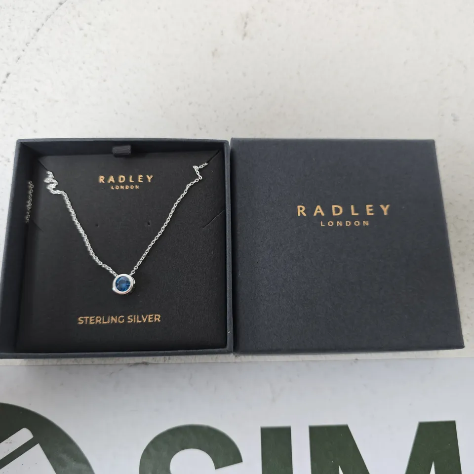 RADLEY LONDON STERLING SILVER NECKLACE WITH BLUE GEMSTONE PENDANT - BOXED