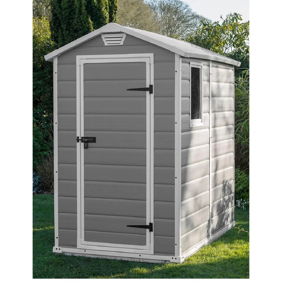 BOXED GRADE 1 KETER 4X6 APEX MANOR RESIN SHED (1 BOX) RRP £419.99