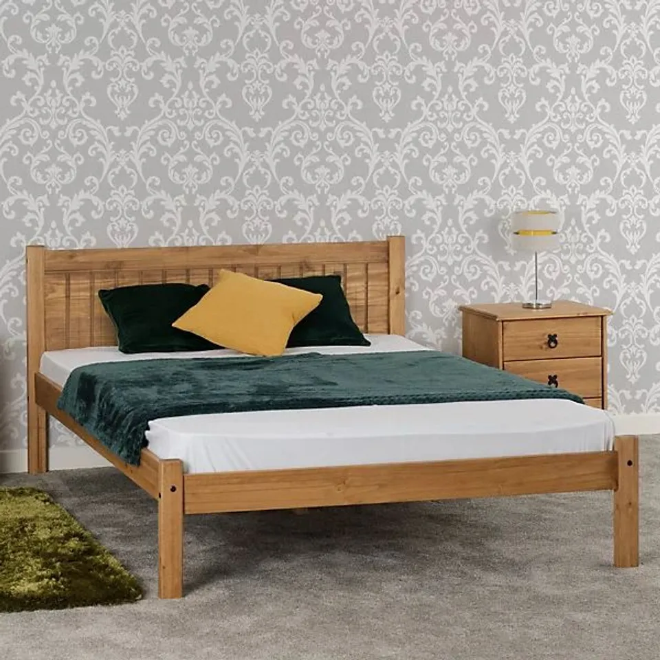 BOXED MAYA 4'6" BED FRAME - DISTRESSED WAXED PINE (2 BOXES)