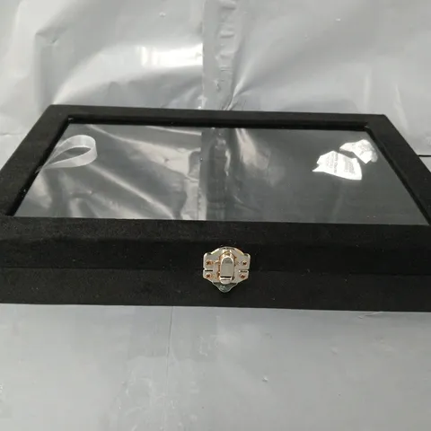 20 BOXED PORTABLE VELVET RING BOXES WITH GLASS WINDOWS (HALF BIG & SMALL RING ROWS) (SIZE - 29X18X4 CM) - BLACK