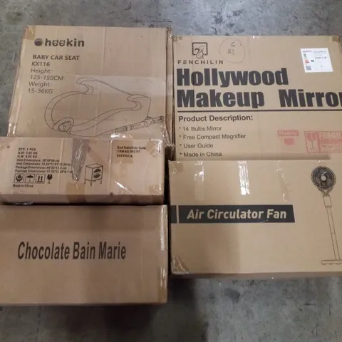 PALLET CONTAINING ASSORTED PRODUCTS INCLUDING BABY CAR SEAT, SIDE TABLE, CHOCOLATE BAINE MARIE, AIR CIRCULATOR FAN & HOLLYWOOD MAKEUP MIRROR 