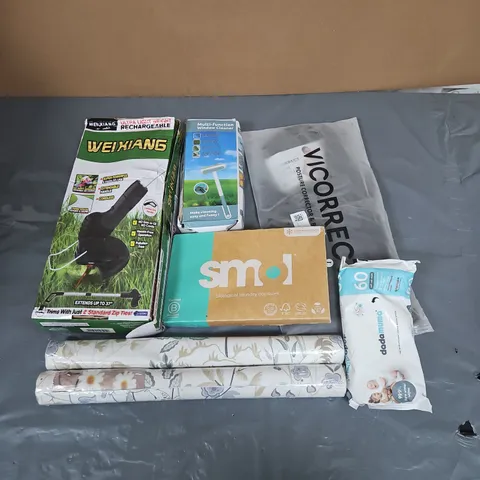BOX OF APPROXIMATELY 12 ASSORTED HOUSEHOLD ITEMS TO INCLUDE - SMOL LAUNDRY CAPSULES - POSTURE CORRECTOR - WET WIPES - ETC