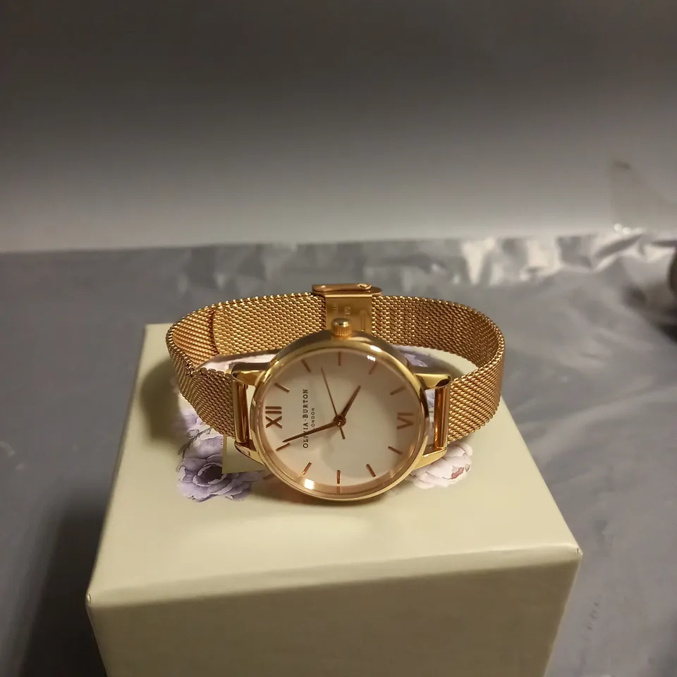 OLIVIA BURTON WHITE DIAL ROSE GOLD MESH STRAP WATCH