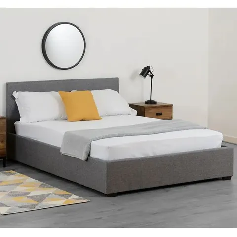 BOXED WAVERLY 4'6" DOUBLE SIZE STORAGE BED - GREY LINEN FABRIC (2 BOXES)