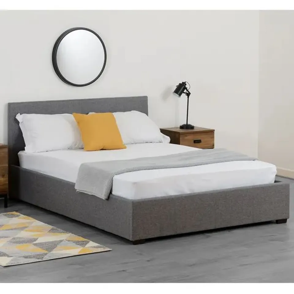 BOXED WAVERLY 4'6" DOUBLE SIZE STORAGE BED - GREY LINEN FABRIC (2 BOXES)