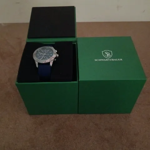 SCHWARTZBAUER CHRONOGRAPH WRISTWATCH WITH BLUE DIAL – BOXED