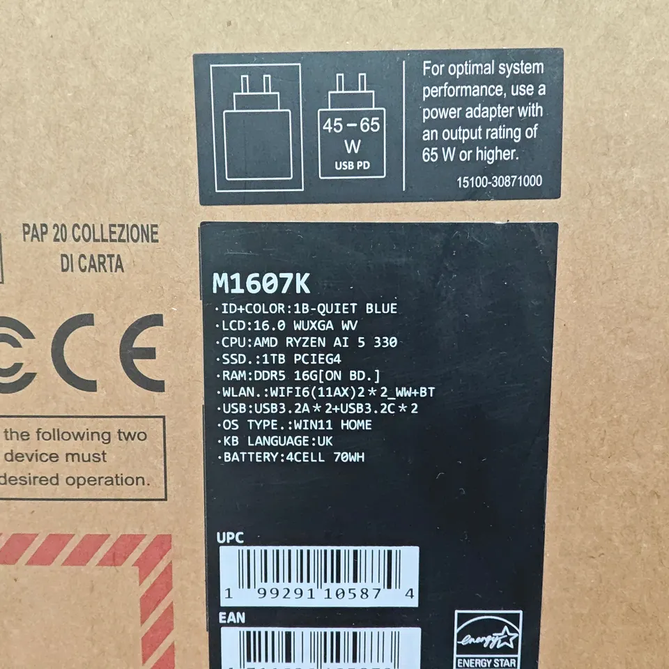 BOXED ASUS VIVOBOOK RYZEN 5 COPILOT+PC IN QUIET BLUE - M1607K