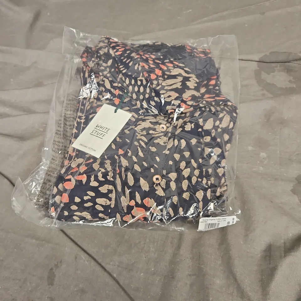 WHITE STUFF SOPHIE ORGANIC SHIRT IN NAVY PRINT SIZE 18
