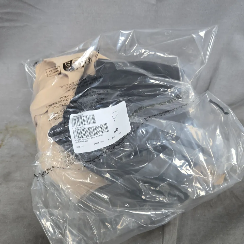 RHONDA SHEAR 2 PACK SCALLOPED GEL BRA WITH MESH NECKLINE BLACK/BEIGE SIZE XL