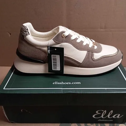 BOXED PAIR OF ELLA SIGNATURE NEVADA MOCHA SNEAKERS - WOMEN'S, UK 8 