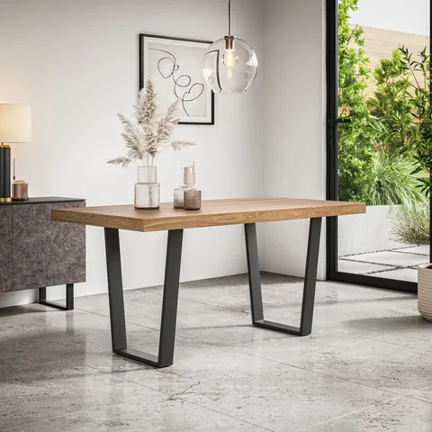 BOXED ARIA DINING TABLE - OAK TOP/BLACK LEGS (2 BOXES)