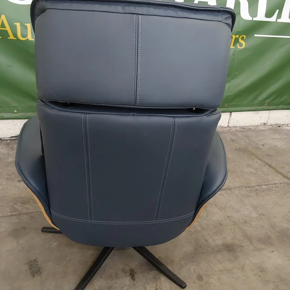 QUALITY BRITISH DESIGNER G PLAN OSLO POWER RECLINING SWIVEL CHAIR CAMBRIDGE NAVY LEATHER 