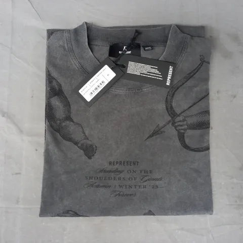 REPRESENT CHERUB ALL OVER T-SHIRT IN VINTAGE GREY SIZE XL
